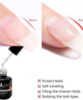 Before and after using Nail Recovery System with Hema and TPO Free Formula Four Step Kit showing stronger nails