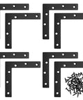 Rock Solid Heavy Duty Flat L Brackets For Wood And Furniture Repair 8 Pack in matte black with screws, 120mm steel brackets.