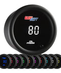 GlowShift 2-1/16 inch oil pressure gauge kit with tinted lens; color LED display; includes 1/8-27 NPT sensor; 12 color variants.