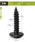Size 8 By 0.75 Inch Black Phillips Modified Truss Head Wood Screws 300 Pieces Self Tapping Zinc Oxide Coated Heavy Duty
