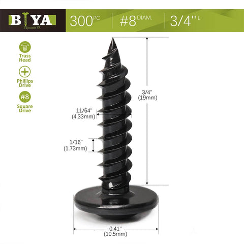 Size 8 By 0.75 Inch Black Phillips Modified Truss Head Wood Screws 300 Pieces Self Tapping Zinc Oxide Coated Heavy Duty