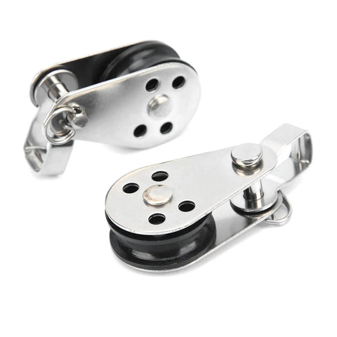 316 Stainless Steel Pulleys 2 Pack with nylon wheel and steel bearing for small lifting and deck rigging on boats kayaks and sailboats
