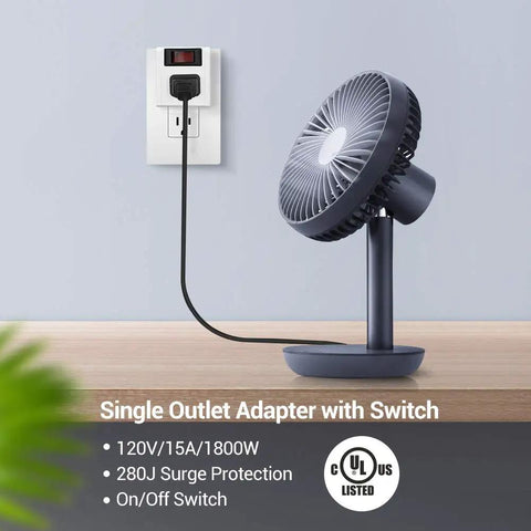 UL Listed Grounded Single Outlet Power Adapter With On Off Switch Red Rocker 3 Prong Plug Outlet 15A Circuit Breaker 280J Surge Protection White 3 Pack For Home Office Electronics And Dorm Rooms