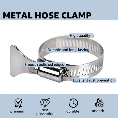 Close-up view of a Six Pack 1-1/4 Inch Stainless Steel Hose Clamps with Adjustable Thumb Screws for pool filter pump hoses and PVC tubing.