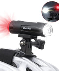 All In One 2 In 1 Rechargeable Helmet Light with bracket, front and rear LEDs, mounted on a helmet, IP66 waterproof, 5 modes