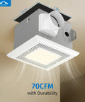 Ultra Quiet Bathroom Exhaust Fan 70 CFM 2.0 Sone With LED Light 4000K 600 Lumens Ceiling Mounted Durable Design