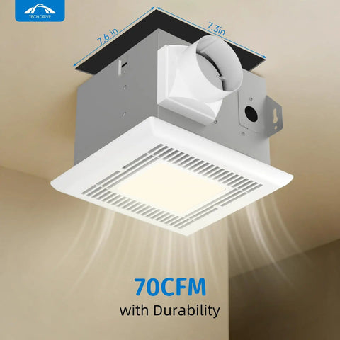 Ultra Quiet Bathroom Exhaust Fan 70 CFM 2.0 Sone With LED Light 4000K 600 Lumens Ceiling Mounted Durable Design