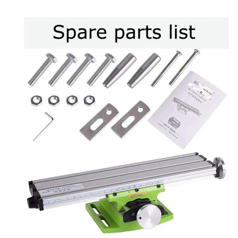 Spare parts for Top Shelf Shop Beast Cross Slide Table For Mini Milling Machines, including bolts, nuts, and an instruction manual.