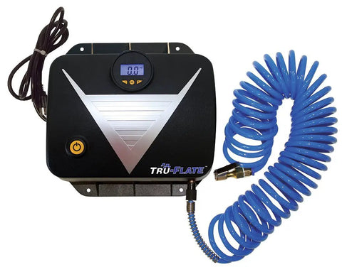 16-250 120V Tankless Wall-Mount Inflator For Tires And Gear with digital display and blue coil hose