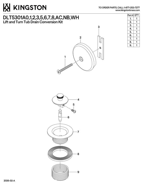 Diagram of Lift And Turn Tub Drain Kit In Brushed Brass With No-Fuss Universal Fit for bathtub drains.