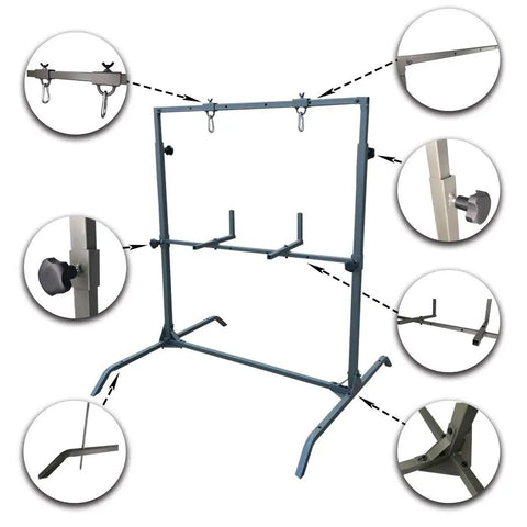 Adjustable Archery Target Stand For Bag Targets And Foam Blocks With Four Hanging Points Rugged Pro Grade Tough Carabiner Hooks