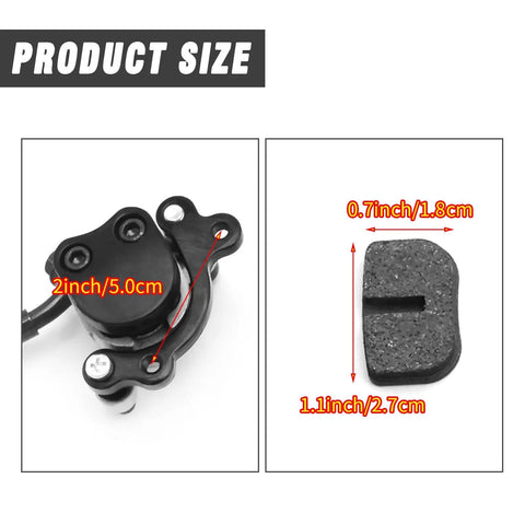 Product size dimensions of the 12 Piece Seven Eighths Inch Mini Bicycle Hydraulic Brake System with Fifty Inch Hose for DB30.