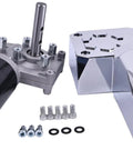 Professional Grade 1.5HP 900W 12V DC Tarp Motor Kit showing chrome plated gearbox and motor assembly for heavy-duty use.