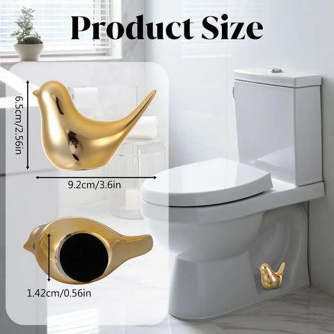 Premium Quality Pretty Sweet Ceramic Toilet Bolt Caps With Top Notch Gold Bird Trim Easy Swap Screw Covers For Modern Bathroom Decor And Straight Forward Setup showing size and design.