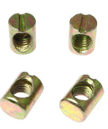 Pack Of Twelve M8 X 15mm Galvanized Barrel Nuts With Pozidriv Top Drive For Heavy Duty Furniture Build No Sweat Installation Bulletproof Grip For Cribs Cabinets And Serious Diy Builders, four nuts displayed.
