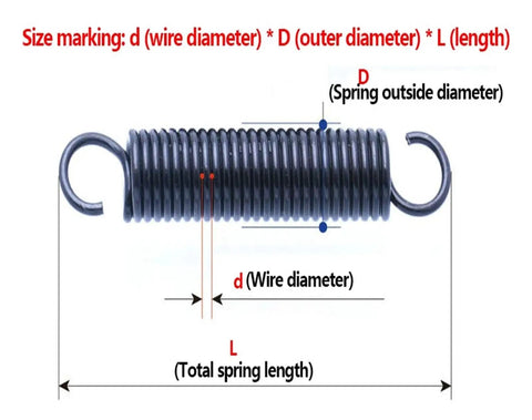 Heavy Duty Open Hook S Tension Spring Pullback Coil Wire For Industrial Gear And Machine Repair Uses Rust Resistant High Grade Steel Strong Extension Springs 1mm X 260mm size marking diagram