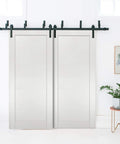 Barn Bypass Sliding Doors 84 By 96 Inches With 6.6 Ft Heavy Duty Rails Kit In White Ash Finish, installed view, double doors