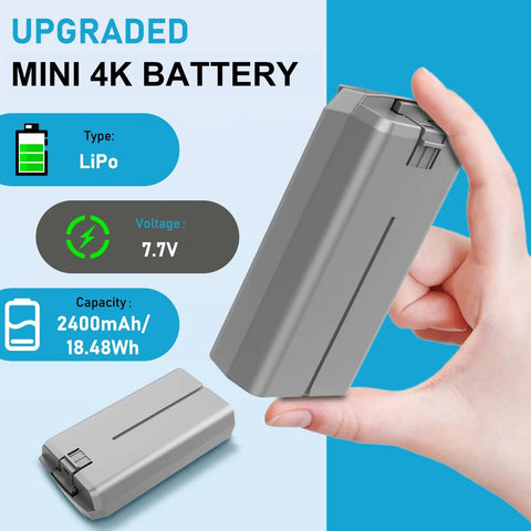 Two Battery Pack With Display And Two Way Charging Hub For DJI Mini 4K Mini 2 Mini 2 SE Mini SE Drones 2400mAh High Capacity Spare Batteries With Up To 30 Minute Flight Time in hand