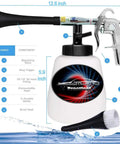 High Pressure Car Interior Cleaning Gun With Air Blower For Upholstery And Carpet Auto Detailing Kit shown with dimensions and parts
