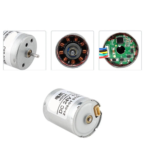 High Performance 24.4MM BLDC 6PPR Brushless Motor For DIY Robot Projects With Stable Torque Drive 12V 24V showcasing internal components and connector.