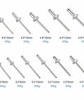 Massive Aluminum Dome Head Blind Rivet Kit With 660 Pieces In 3.2mm 4.0mm And 4.8mm Sizes For Quick Easy Riveting On Wood Metal And Auto DIY Projects For Home Repair And Maintenance, aluminum rivets