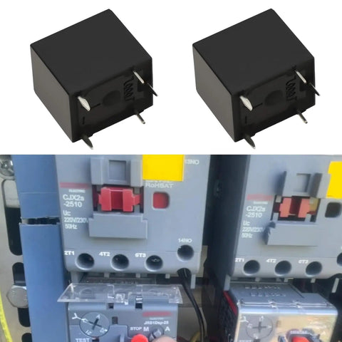 Five Pack SRA-05VDC-CL Mini Power Relays with 5V DC Coils SPDT Contacts in compact PCB mount and installed in control panel