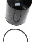 Black spin-on hydraulic filter replacement for heavy duty rigs with sealing ring, high efficiency filtration for pumps valves cylinders.