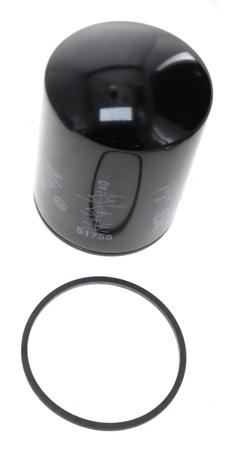 Black spin-on hydraulic filter replacement for heavy duty rigs with sealing ring, high efficiency filtration for pumps valves cylinders.