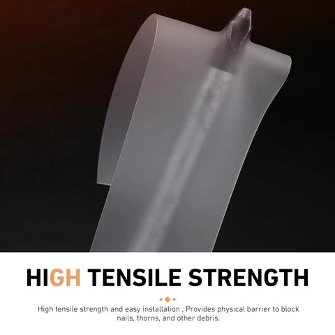 Close-up of transparent Two Pack Bicycle Tire Liners That Fight Punctures, 0.5mm thick, highlighting high tensile strength