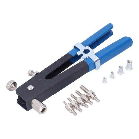 Portable Manual Rivet Gun Kit Made From Heavy Duty Stainless Steel And Durable Aluminum Alloy For Woodworking Home Projects And Diy Repairs That Are Super Easy To Grip And Use Effectively Today, blue handle with rivet nuts