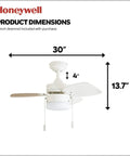 Modern 30 Inch Ceiling Fan With Light And Pull Chain LED Indoor Outdoor Ready 3 Blade Design With White Or Brown Maple Finishes Patio Ready Quiet Motor with dimensions