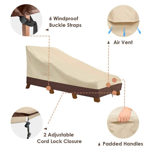 Waterproof Patio Chaise Lounge Cover Set, 600D Heavy Duty All Weather Outdoor Chair Covers, UV Resistant, with straps and air vent.