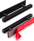 2 Pack Self Adhesive Cabinet Handles Matte Black No Drill Drawer Pulls with peel and stick adhesive, 6 inch length.