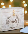 Darn Good Wooden Wedding Card Box With Secure Lock And Wide Card Slot Total Party Hit For Collecting Guest Envelopes And Sweet Wishes At Wedding Receptions Bridal Showers And Birthdays, white wood, decorative 'cards' engraving.