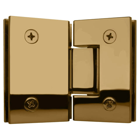 Gold Plated 135 Degree Glass To Glass Hinges With Self Centering Reversible Pivot Pin, showcasing a close-up view.