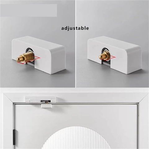 Door Damping Buffer For Flat Outward Opening Doors Invisible Wooden Hydraulic Closer In White, shown on a door frame