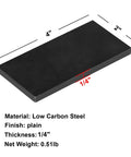 Ten Pack One Quarter Inch Steel Welding Coupons 2 By 4 Inch Metal Practice Plates For MIG TIG Stick And Arc Welding Training And Skill Building In The Shop Durable Low Carbon Steel For Long Lasting Reuse showing dimensions and material details.