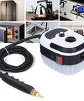Boss 2500W Handheld Steam Cleaner For Car Detailing And Home Cleaning with hose, shown against various kitchen appliances.