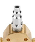 Close-up of a Three Way Air Manifold With Quick Connect Brass Body For Pneumatic Systems featuring a brass quick-connect port.