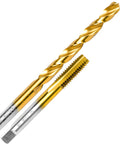 Hardcore M8x1.25 Tap and 6.75mm Drill Bit Set for Metalwork M2 HSS Drill and Tap Kit with Titanium Plating, close-up view
