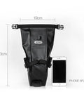 Waterproof Under Seat Saddle Bag For Bike With 1.5L Capacity next to iPhone 6 Plus, showing 33cm by 19cm dimensions.