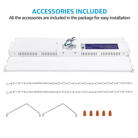 Back view of 160W LED Linear High Bay Light for Warehouse and Shop Floor, 21600 Lumens, 2ft, with included accessories