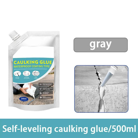 Heavy Duty Cement Crack Filler Self Leveling Waterproof Sealant For Roof And Driveway Leaks Quick Cure Concrete Patch Plug And Play Masonry Repair Kit in gray 500ml pouch with application on a crack.