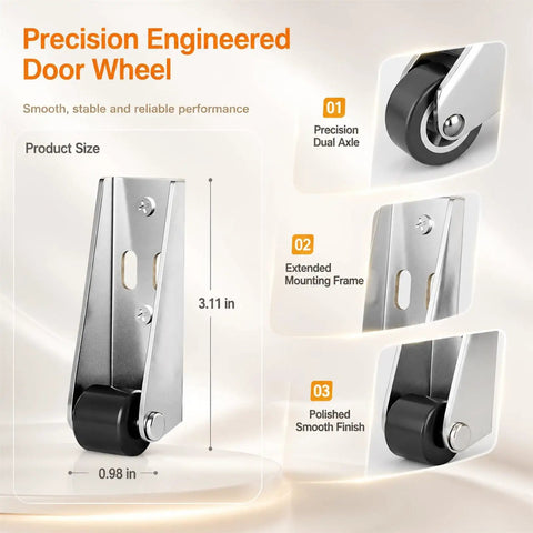 Precision engineered door wheel with dual axle design, 3.11 in height, smooth finish, part of Tough As Nails Vertical Track Rollers.