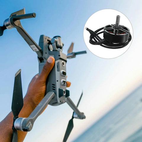 Person holding drone with Brushless DC Electric Motor With 45 Amp Max Current And 55 Milli Ohm Resistance 1300 KV 2807 Alloy Mini Motor inset.