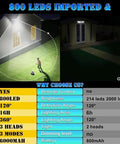 Image comparing features of Solar Street Lights Outdoor, Double Big Solar Panels 800Leds Wireless Solar Flood Lights with motion sensor.