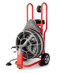 Commercial Grade Five Eighth Drain Snaking Machine With 100 Foot Rotating Cable, designed for clearing sewer line blockages.