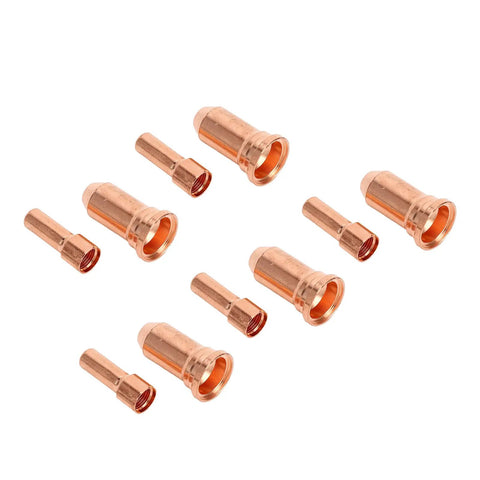 Upgrade Your PT100 Series Plasma Cutter With This Awesome 10 Piece Nozzle Electrode Kit Made From Premium Copper For High Temp Cutting Jobs, showcasing 5 electrodes and 5 nozzles.