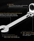 Workhorse Ratchet Socket Wrench Set With Spanners, Adjustable chrome spanner, easy grip handle, rust resistant, shown with features