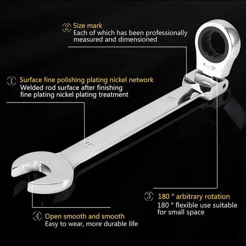 Workhorse Ratchet Socket Wrench Set With Spanners, Adjustable chrome spanner, easy grip handle, rust resistant, shown with features